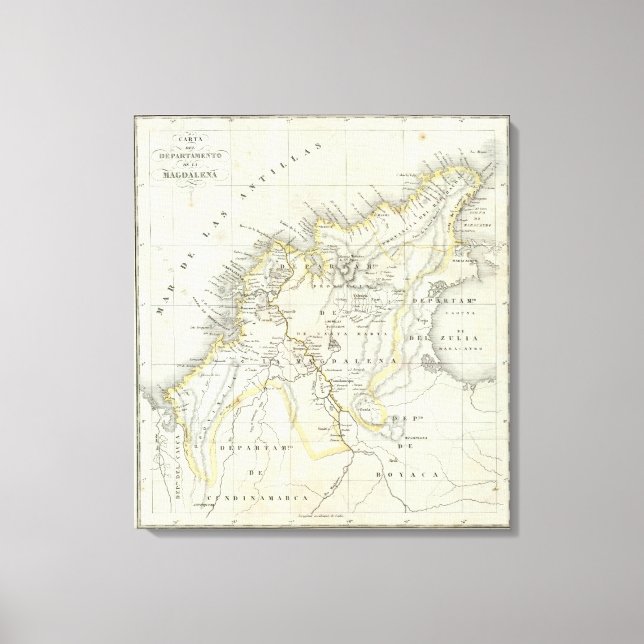 Engraved Map of Colombia Canvas Print (Front)