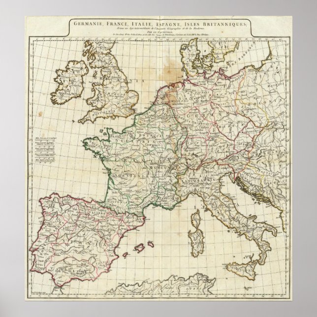 Engraved Map of Europe Poster (Front)