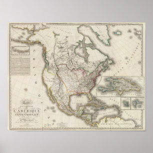 Engraved Map of North America Poster