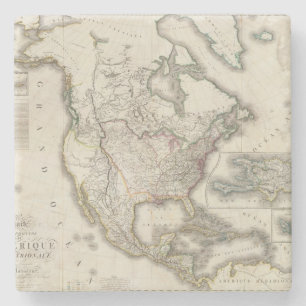 Engraved Map of North America Stone Coaster