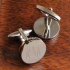 Engraved Monogram Pinstripe Round Cufflinks
