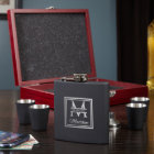 Engraved Oakhill Shot Glass Set and Flask 