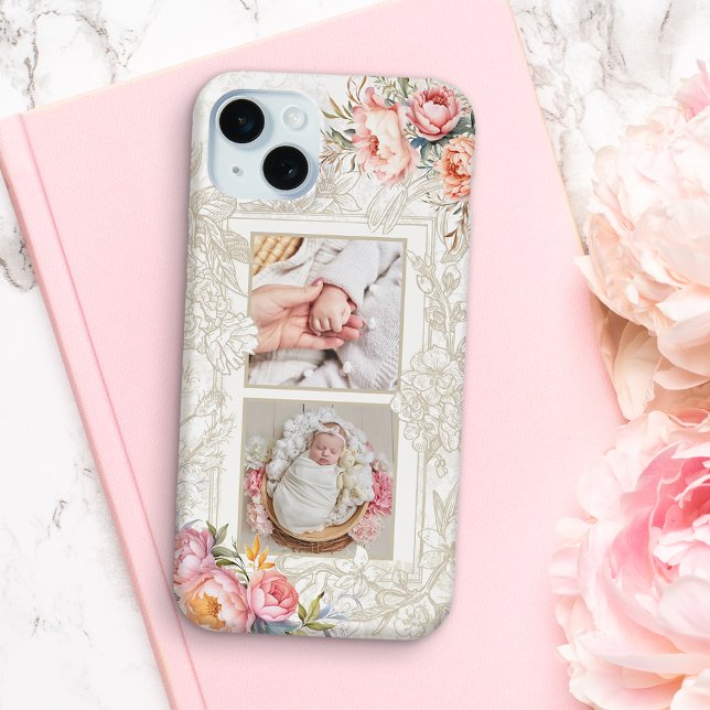 Engraved Pink Watercolor Girly Floral Two-Photo Case-Mate iPhone Case (Creator Uploaded)