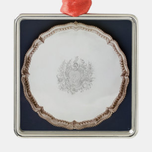 Engraved salver, 18th century metal tree decoration