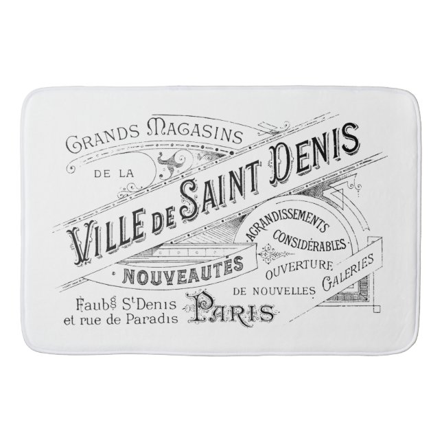 Engraved Vintage French Typography Bath Mat (Front)
