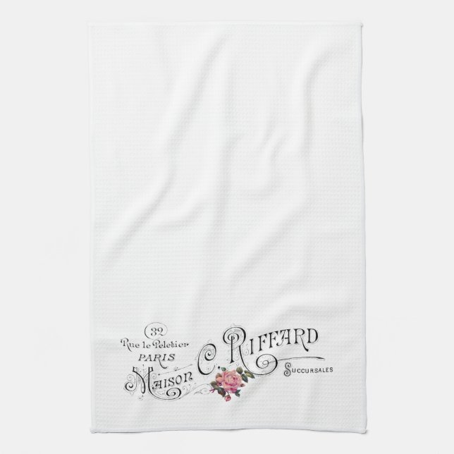 Engraved Vintage French Typography Tea Towel (Vertical)