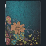 Engraved Wildflowers and Butterflies iPad Smart Cover<br><div class="desc">Bouquet of wild flowers and butterflies in warm colours on an engraved floral dark blue background.</div>