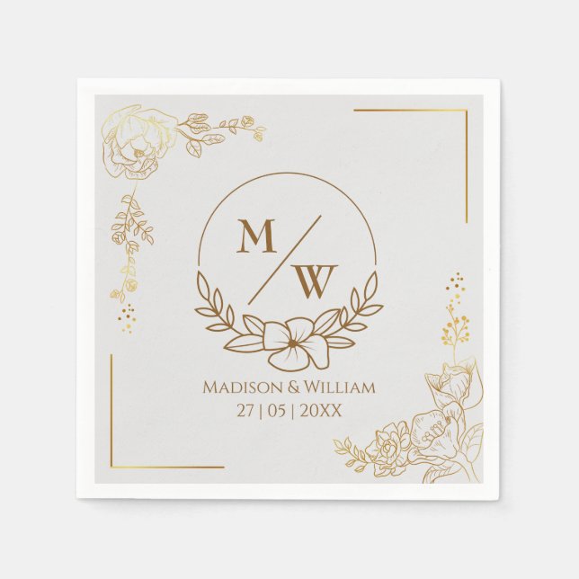 Engraving Golden Floral Wedding Napkin (Front)