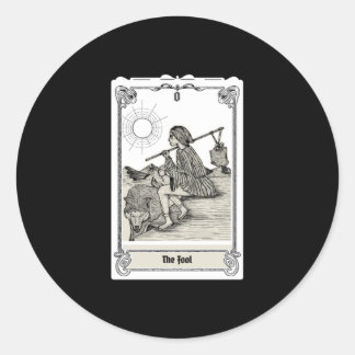 Engraving Tarot - The Fool O Classic Round Sticker