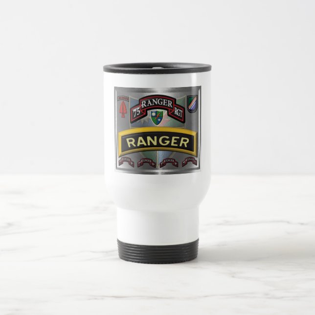 Enhanced Design 75th Ranger Regiment White Travel Mug (Center)