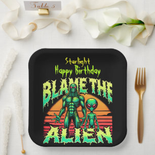 Enigmatic Aliens Beneath Mystical Sunset Paper Plate