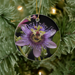 Enigmatic Beauty:  the Purple Passion Flower Ceramic Tree Decoration
