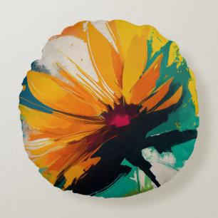 Enigmatic Blossom – A Dance Of Colour And Motion Round Cushion