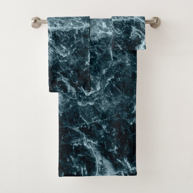 Enigmatic Deep Blue Ocean Marble #2 #decor #art Bath Towel Set (Insitu)