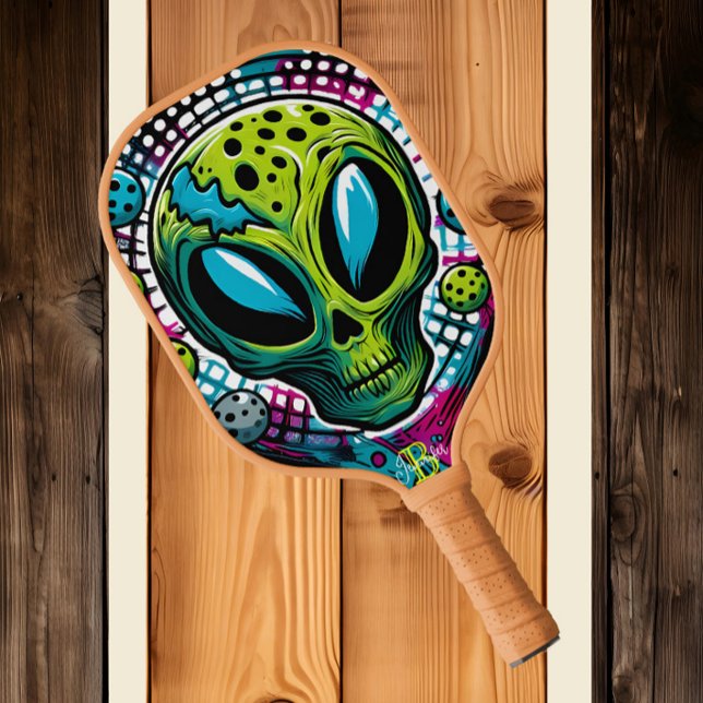Enigmatic Extraterrestrial: Green Alien Head  Pickleball Paddle (Creator Uploaded)