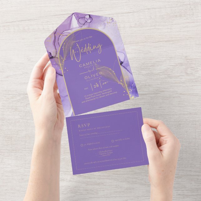 Enigmatic Lavender and Gold Purple Wedding All In One Invitation (Tearaway)