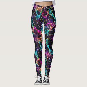 Enigmatic Neon Filament Web Design Leggings