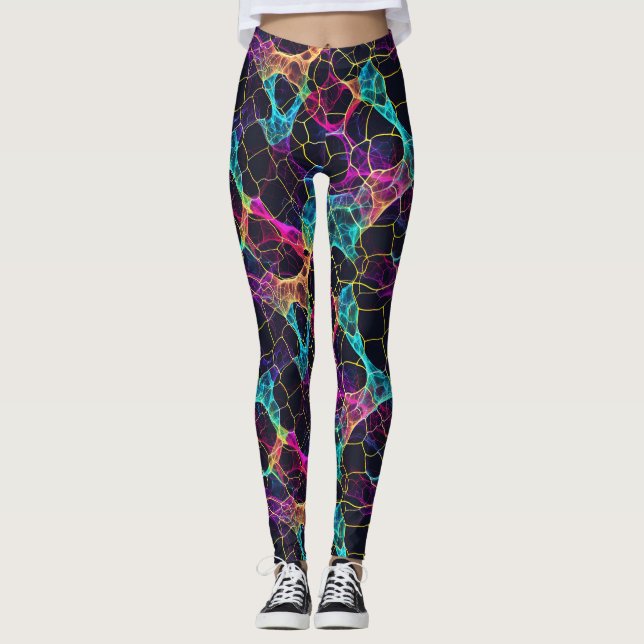 Enigmatic Neon Filament Web Design Leggings (Front)
