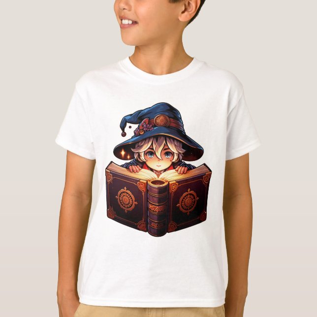  “Enigmatic Spellcaster with Grimoire” T-Shirt (Front)