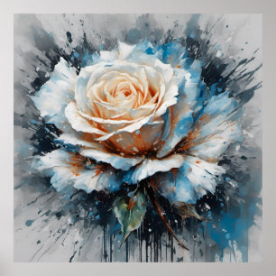 Enigmatic White Blue Rose Poster