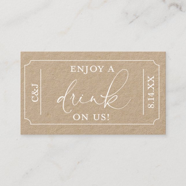 Enjoy a Drink on Us Wedding Drink Voucher Ticket (Front)