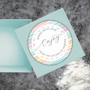 Enjoy Bakery packaging retro stripes custom Classic Round Sticker