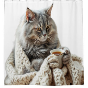 Enjoy Cat Winter Tea Shower Curtain