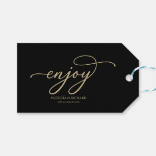 Enjoy Chic Gold Script Black Wedding Gift Tags