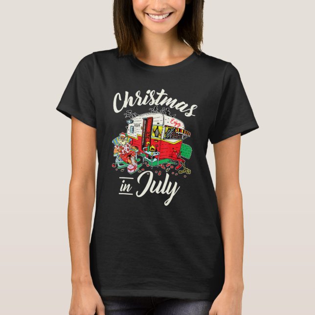 Enjoy Christmas In July Hippie Rv Camping Camping T-Shirt (Front)