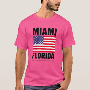 Enjoy Cool Miami Florida With Usa Flag Illustratio T-Shirt