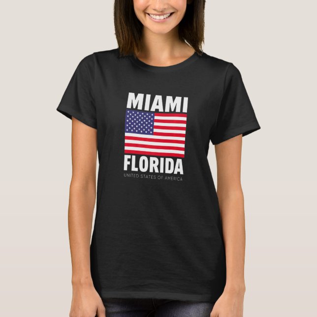 Enjoy Cool Miami Florida With Usa Flag Illustratio T-Shirt (Front)