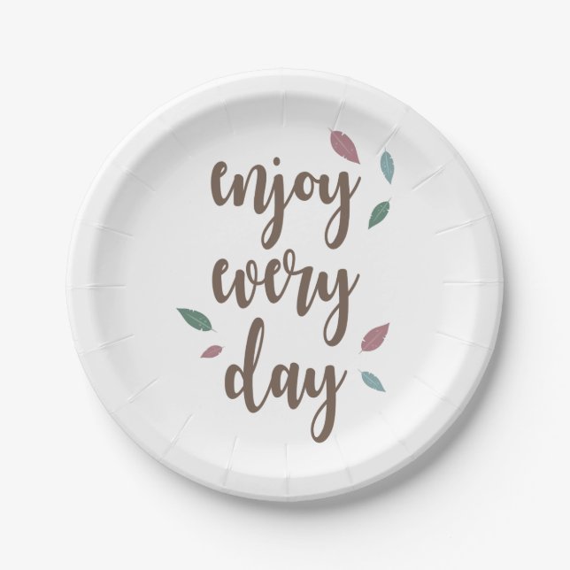 Enjoy every day feather motivation quote paper plate (Front)