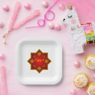 Enjoy It Red Gold Decorative Paper Plate