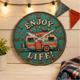 Enjoy Life Camper Rustic Trailer Gift for Campers Large Clock