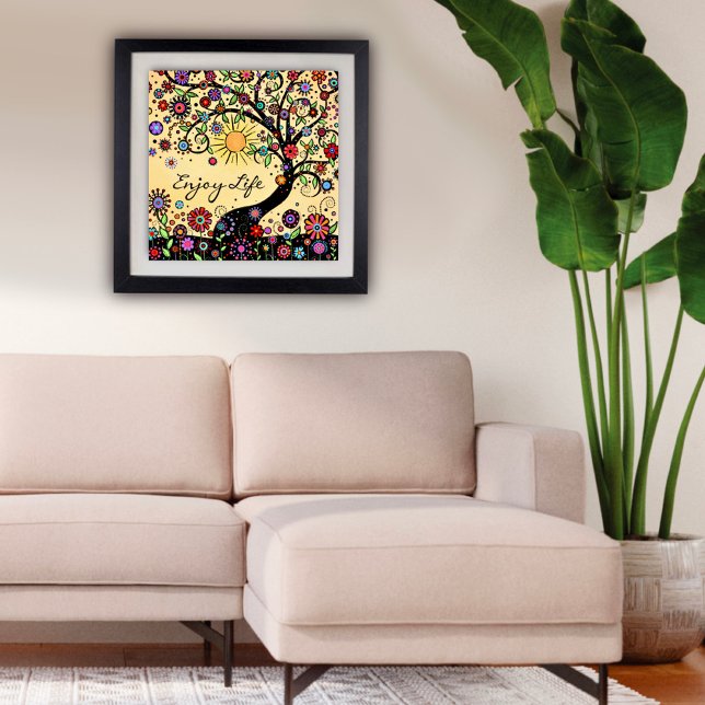 “Enjoy Life” Fun Inspirational Classroom Poster (Whimsical Fun Colorful Tree Enjoy Life Poster by Inspirivity)