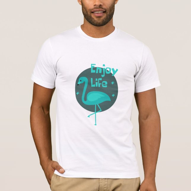 Enjoy life Kawaii beautiful flamingo blue & dark  T-Shirt (Front)