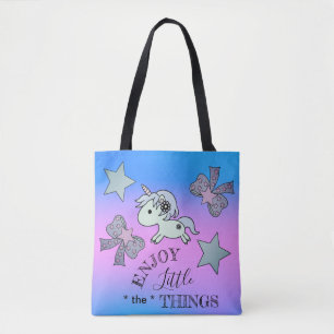 Enjoy Life Unicorn Ribbon Star Rainbow Cute Tote Bag
