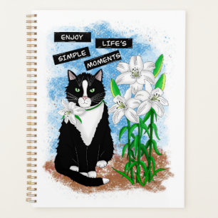 Enjoy Life's Simple Moments Quote and Tuxedo Cat Planner