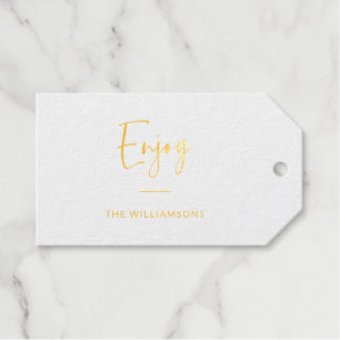 Enjoy Minimalist Typography Personalised Gold Gift Tags