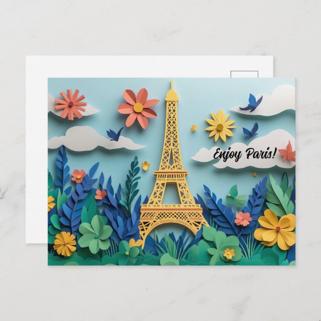 Enjoy Paris Paper Quilling Art Postcard (Front/Back)