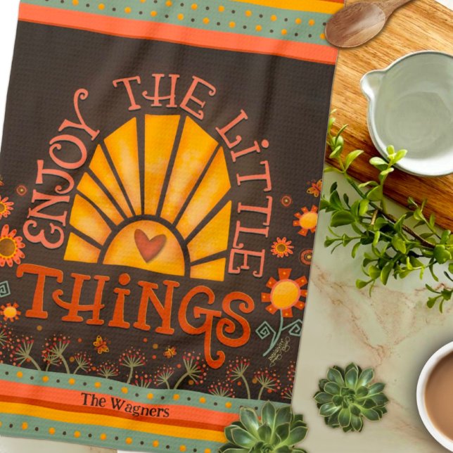 Enjoy Quote Sun Heart Fun Chic Personalised Name Tea Towel (Creator Uploaded)