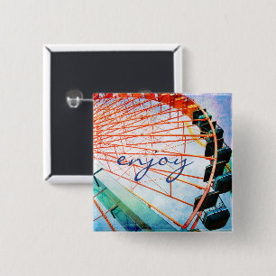 Enjoy Script Carnival Ferris Wheel Photo Bold 15 Cm Square Badge