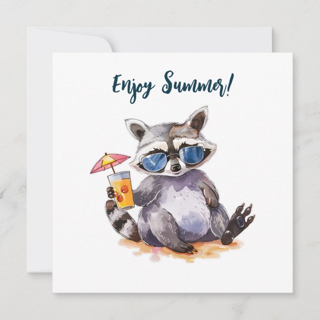 Enjoy Summer racoon watercolor Invitation (Front)