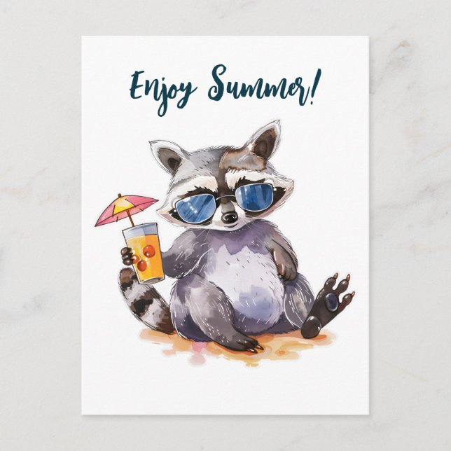 Enjoy Summer racoon watercolor Postcard (Front)