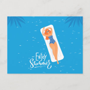 Enjoy Summer Sunbathing Woman Illustration Postcard