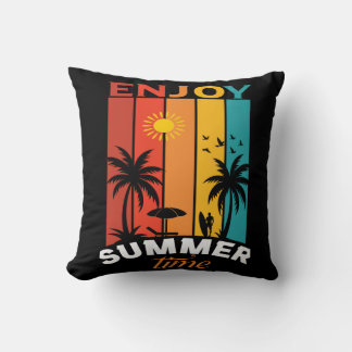 Enjoy Summer Time Retro Beach Tee Cushion