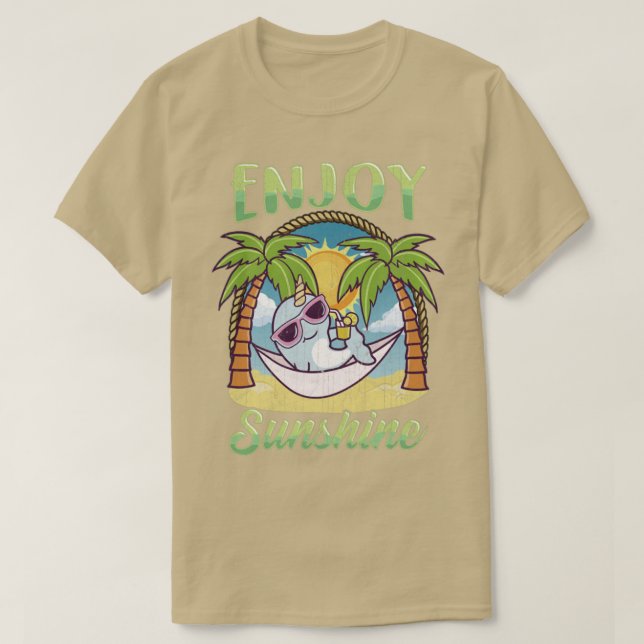 Enjoy Sunshine Narwhal Hammock Beach Ocean T-Shirt (Design Front)