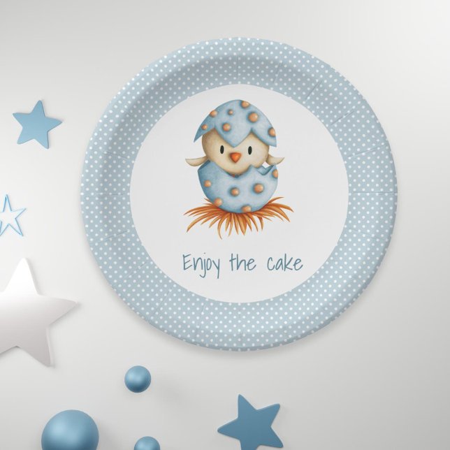 Enjoy the Cake Baby Bird Hatching Blue Egg Paper Paper Plate (Creator Uploaded)