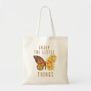 Enjoy the Little Things Butterfly & Floral Nature Tote Bag