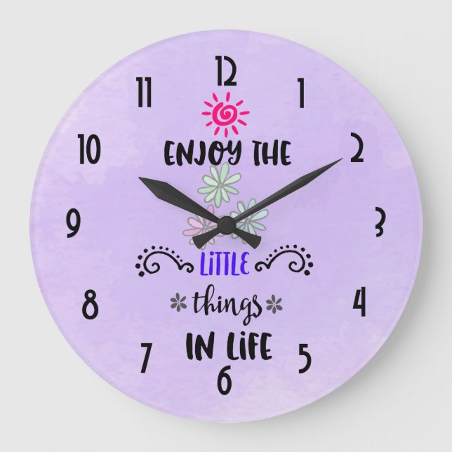 Enjoy The Little Things In Life Typography Quote Large Clock (Front)